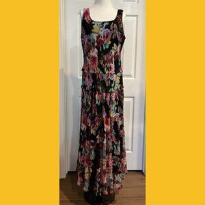 Jones Studio Vibrant Watercolor Floral Sun Dress, Size 10, NWT, Black Multi